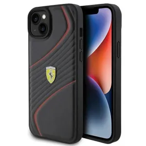 Kovové pouzdro s logem Ferrari Twist pro iPhone 15 Plus - černé