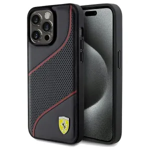 Perforované kovové pouzdro s logem Ferrari Waves pro iPhone 15 Pro Max - černé