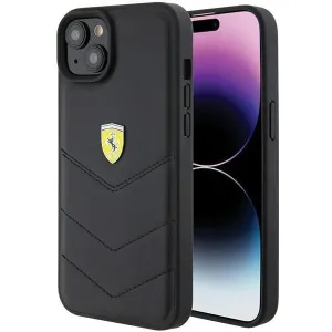 Prošívané kovové pouzdro s logem Ferrari pro iPhone 15 Plus - černé