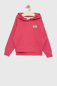 Dětská bavlněná mikina Fila růžová barva, s kapucí, hladká