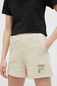 Bavlněné šortky Fila béžová barva, s aplikací, high waist