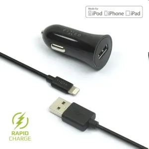 FIXED Autonabíječka USB s kabelom USB/Lightning MFI, 1m, 12 W, černá