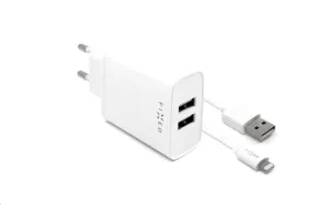 Fixed nabíječka do sítě, konektor 2x USB-A, kabel USB -> Lightning (MFI) délka 1 m, 15 W, bílá