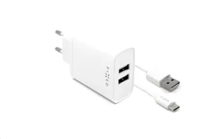 Fixed nabíječka do sítě, konektor USB-C + 2x USB-A, kabel USB-C -> USB-C délka 1 m, 15 W, bílá