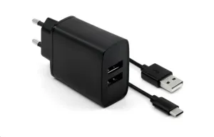 Fixed nabíječka do sítě, konektor USB-C + 2x USB-A, kabel USB-C -> USB-C délka 1 m, 15 W, černá