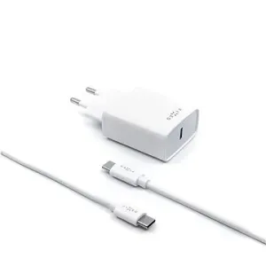 FIXED Travel s USB-C výstupem a USB-C/USB-C kabelu podpora PD 1m 18W bílá