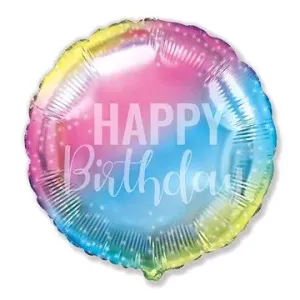 Balón foliový 45cm kulatý duhový- rainbow - happy birthday - narozeniny