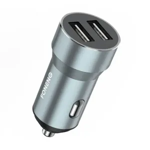 Kovová duální USB nabíječka do auta Foneng C08 2,4A (stříbrná)