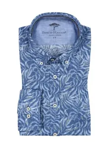 Nadměrná velikost: Fynch-Hatton, Lněná košile s celoplošným potiskem, extra dlouhá Námořnická Modrá #4796321