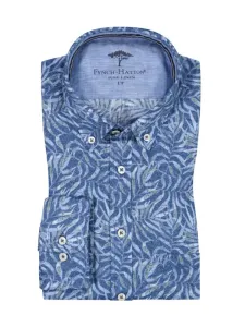 Nadměrná velikost: Fynch-Hatton, Lněná košile s celoplošným potiskem, extra dlouhá Námořnická Modrá #4796341