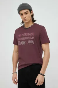 Bavlněné tričko G-Star Raw vínová barva, s potiskem #5747091