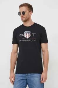 Bavlněné tričko Gant černá barva, s potiskem #5637495
