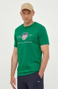 Bavlněné tričko Gant zelená barva, s potiskem #5409762