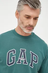 Bavlněné tričko GAP zelená barva, s potiskem