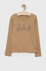 Dětská bavlněná košile s dlouhým rukávem GAP hnědá barva