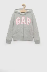 Dětská mikina GAP šedá barva, s kapucí, s aplikací #4937218