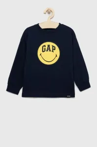 Dětská bavlněná košile s dlouhým rukávem GAP x smiley world tmavomodrá barva, s potiskem