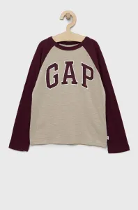 Dětská bavlněná košile s dlouhým rukávem GAP vínová barva, s potiskem