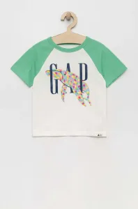 Dětské bavlněné tričko GAP zelená barva, s potiskem