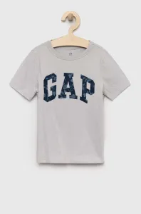 Dětské bavlněné tričko GAP šedá barva, s potiskem