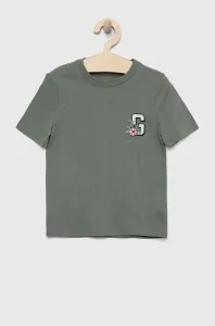 Dětské bavlněné tričko GAP zelená barva, s aplikací