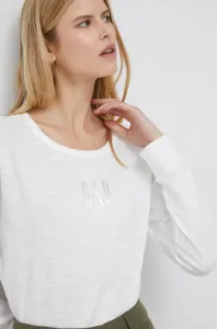 Bavlněné tričko s dlouhým rukávem GAP bílá barva