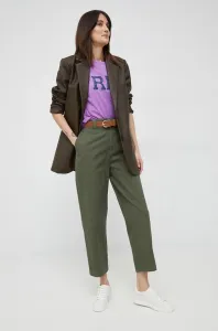 Kalhoty GAP dámské, zelená barva, jednoduché, high waist