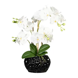 Gasper Umělá květina Orchidej v oválné keramické váze 55 cm, bílá