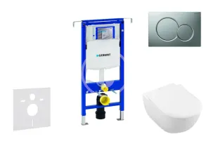 GEBERIT Duofix Modul pro závěsné WC s tlačítkem Sigma01, matný chrom + Villeroy Boch WC a sedátko, DirectFlush, SoftClose, CeramicPlus 111.355.00.5 NI3