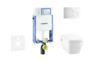 GEBERIT Kombifix Modul pro závěsné WC s tlačítkem Sigma01, lesklý chrom + Tece One sprchovací toaleta a sedátko, Rimless, SoftClose 110.302.00.5 NT2