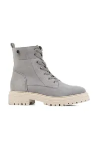 Kožené kotníkové boty Geox D IRIDEA C dámské, šedá barva, na plochém podpatku, lehce zateplené, D16HRC 00023 C9371