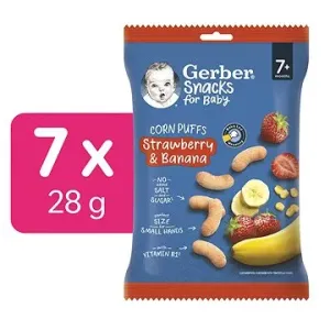 GERBER Snacks kukuřičné křupky jahoda a banán 7× 28 g