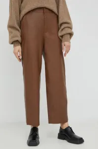 Kožené kalhoty Gestuz dámské, hnědá barva, jednoduché, high waist #1979038
