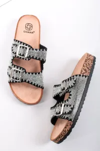 Černé pantofle s ozdobnými kamínky Dora #6136196