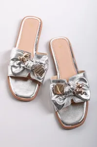 Stříbrné nízké pantofle s mašlí Ellie #6136452