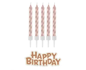 Svíčky narozeniny - happy birthday - rosegold - růžovozlaté -16 ks - 7 cm