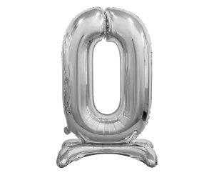 Balónek foliový číslice střibrná na podstavci -  74 cm - 0