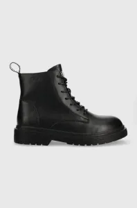 Kožené kotníkové boty GOE dámské, černá barva, na plochém podpatku #5333562