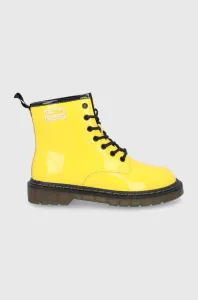 Kožené kotníkové boty GOE dámské, žlutá barva, na plochém podpatku, zateplené