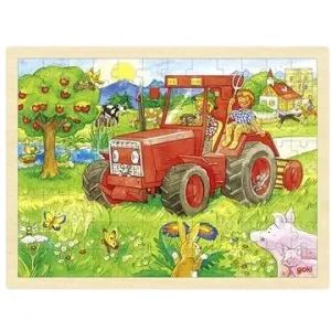 Goki Dřevěné puzzle Traktor 96 dílků