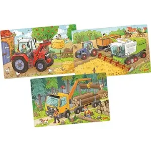 GOKI Dřevěné puzzle Zemědělské stroje 3 × 24 dílků
