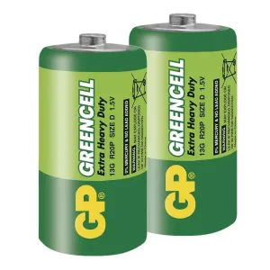 Zinkochloridová baterie GP Greencell R20 (D), 2 ks