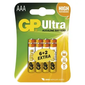 Alkalická baterie GP Ultra AAA (LR03), 6+2 ks #51692