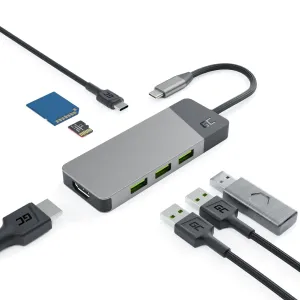 Green Cell Adapter HUB GC Connect 7in1 (3xUSB-A 3.1 HDMI 4K 60Hz USB-C PD 85W) pro Apple MacBook M1/M2, Lenovo X1, Asus ZenBook, Dell XPS HUBGC01