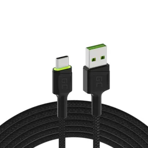 Green Cell kabel Ray USB-A - USB-C Green LED 200cm s support pro Ultra Charge QC3.0 rychlo nabíjení KABGC13