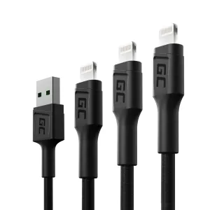 Set 3x Green Cell kabel GC Ray USB - Lightning 30cm, 120cm, 200cm pro iPhone, iPad, iPod, white LED, quick charging KABGCSET04