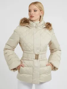Péřová bunda Guess dámská, béžová barva, zimní #1422353
