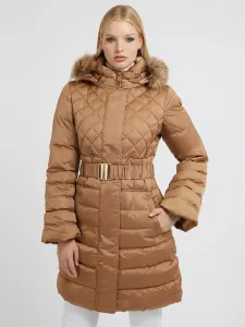 Péřová bunda Guess dámská, béžová barva, zimní #2821645