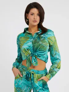 Košile Guess BOWED JUN dámská, tyrkysová barva, relaxed, s klasickým límcem, W3GH93 WD8G2