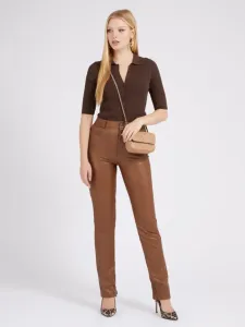 Kalhoty Guess dámské, hnědá barva, jednoduché, high waist
